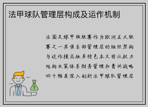 法甲球队管理层构成及运作机制